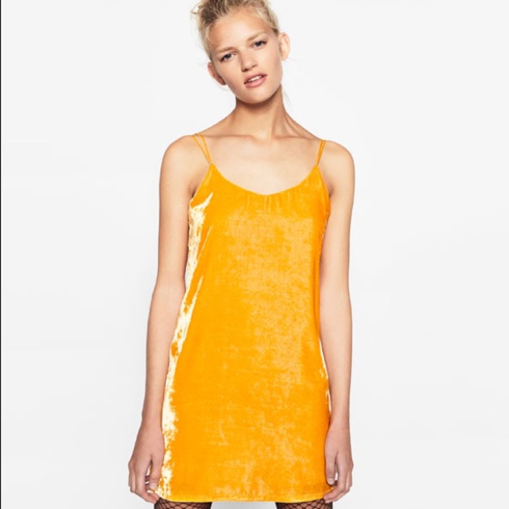 Yellow Velvet Strap Dress